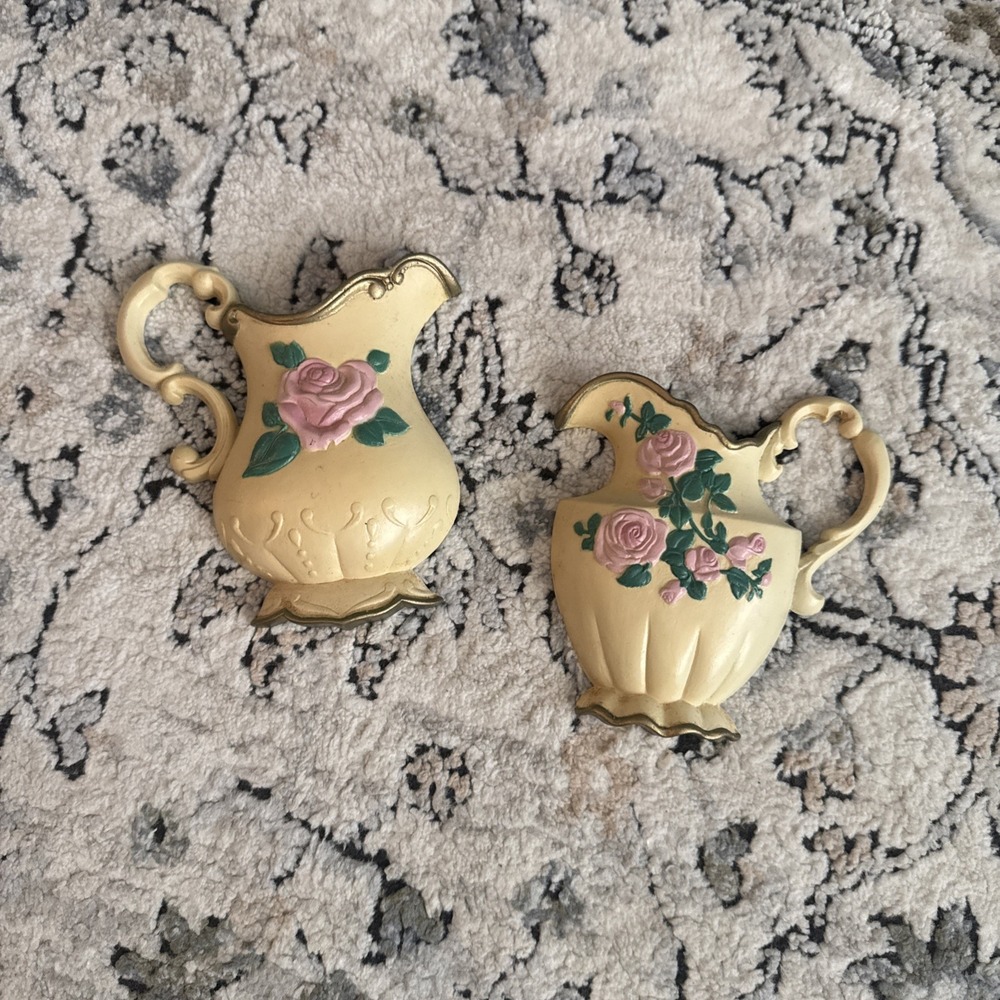 Vintage Homco/Burwood Victorian Style Pitchers Wall Plaques Pocket Vase 6"